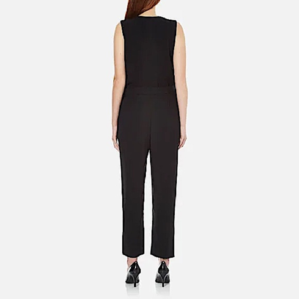 🌺 Theory Black Sleeveless V Neck Wrap Tie Pantsuit Size 2 - Picture 4 of 12